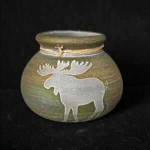 Charming Moose Design Vase in Green and Gray